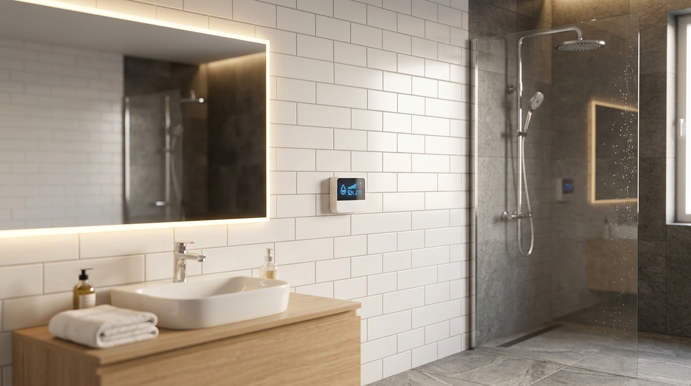Capteur d'humidité connecté dans une salle de bain moderne